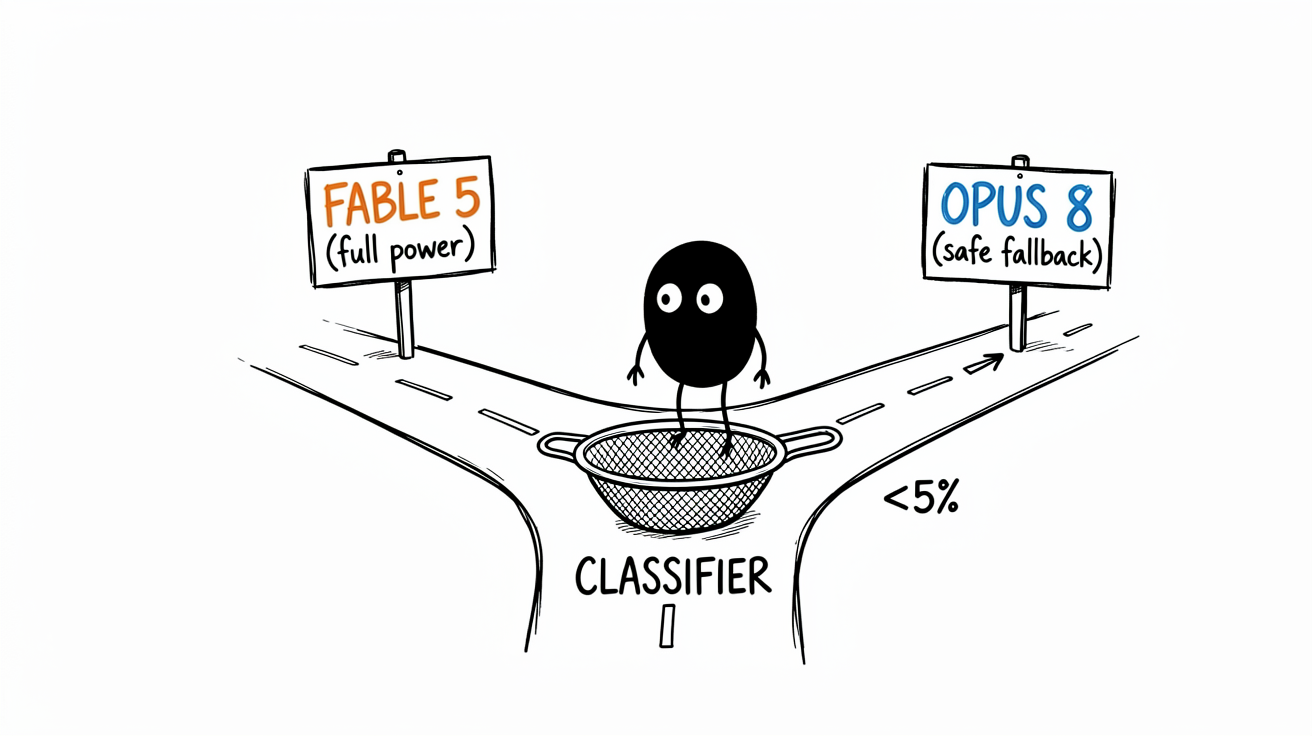Safety classifier routing queries to Fable 5 or Opus 4.8 fallback